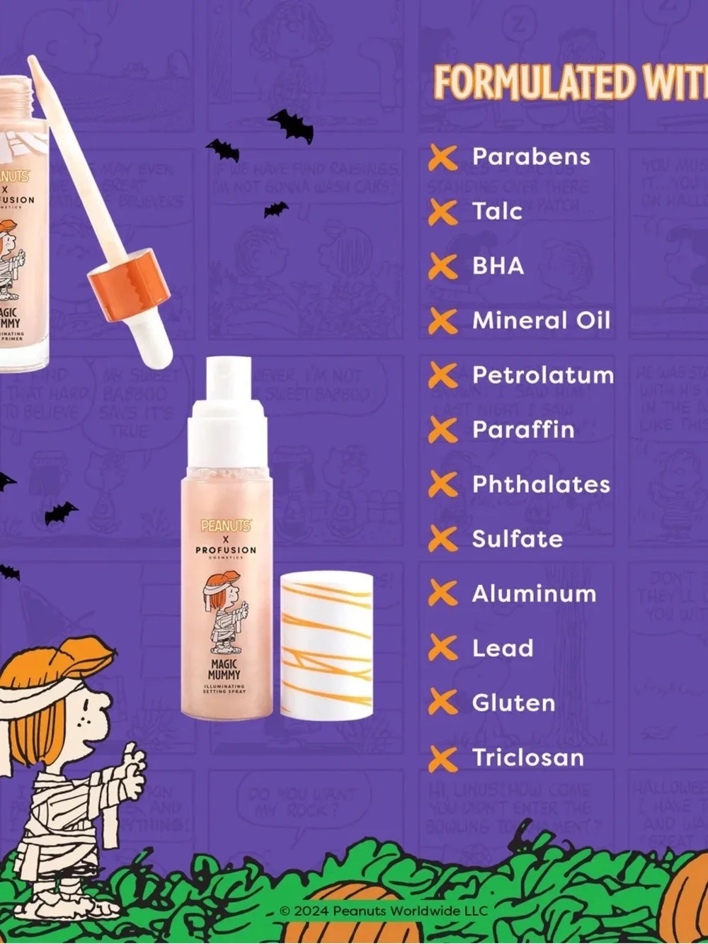 Peanuts Halloween Magic Mummy Illuminating Face Primer & Setting Spray Set NIB